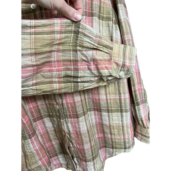 Lauren Ralph Lauren Womens Green/Pink Plaid Linen Button down Shirt Size 2X - Picture 5 of 8